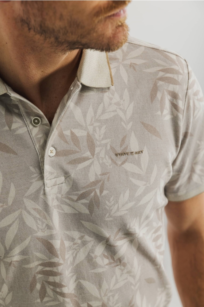 State of Art beige heren polo | Close up
