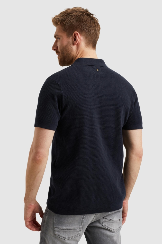 PME legend blauwe heren polo | Model achteraanzicht