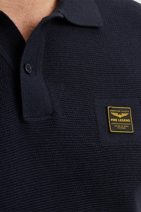 PME legend blauwe heren polo | Close up