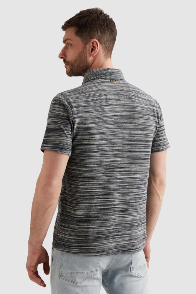 PME legend blauwe heren polo | Model achteraanzicht