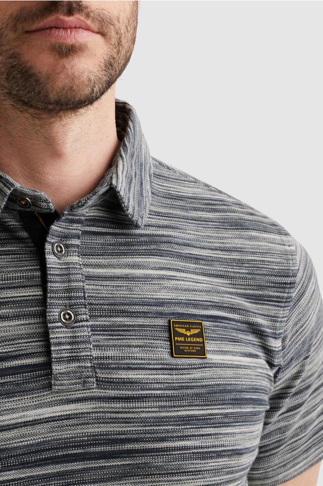 PME legend blauwe heren polo | Close up