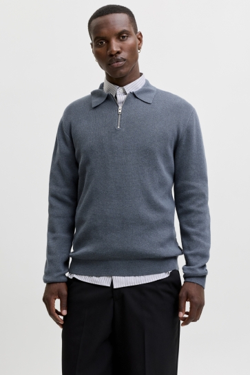 Jack & Jones jprblamilano stitch knit zip polo s Grijs