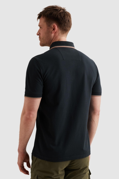 PME legend blauwe heren polo | Model achteraanzicht