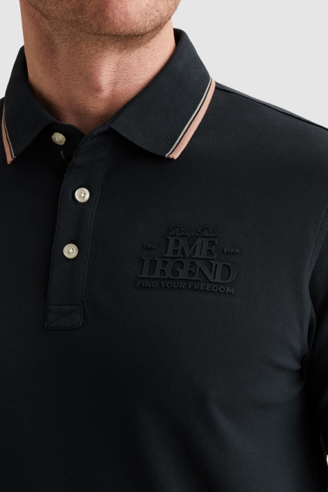 PME legend blauwe heren polo | Close up
