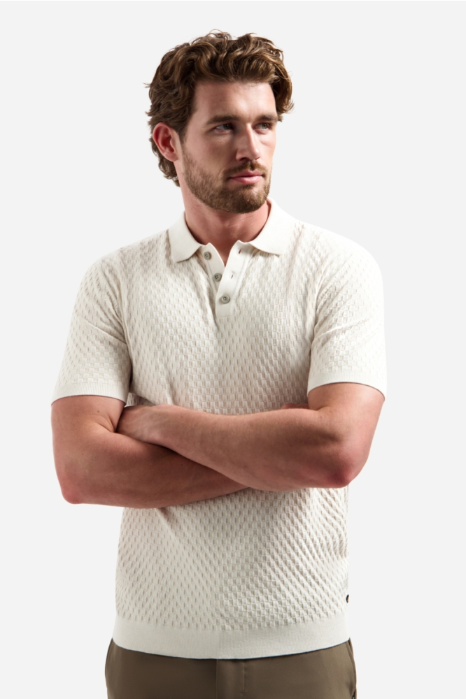 NO-EXCESS ecru heren polo | Model vooraanzicht