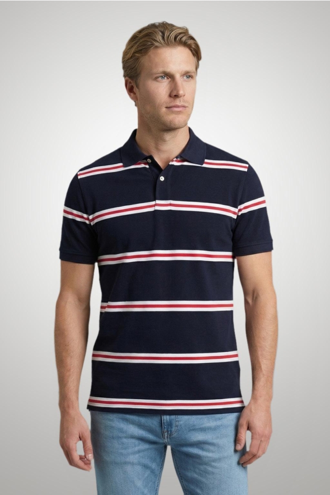 McGregor blauwe heren polo | Model vooraanzicht