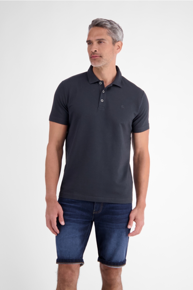 Lerros blauwe heren polo | Model vooraanzicht