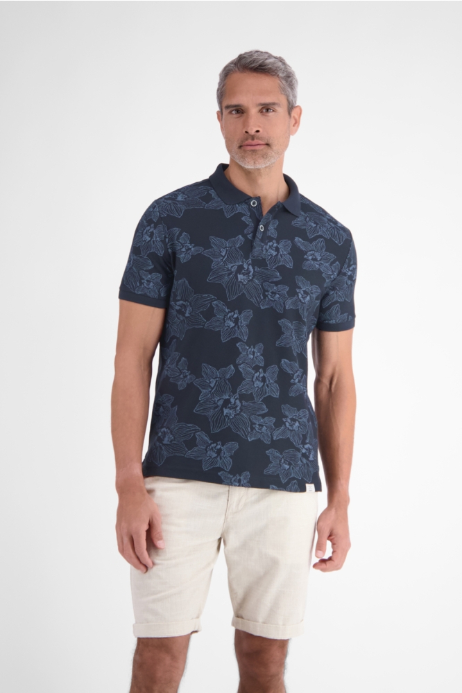 Lerros blauwe heren polo | Model vooraanzicht
