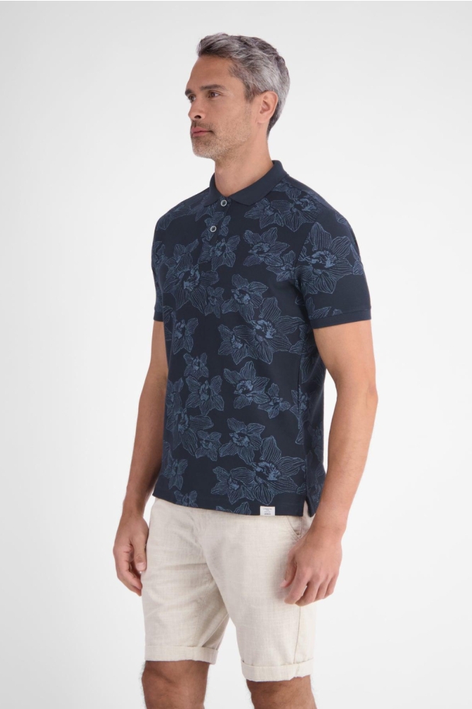 Lerros blauwe heren polo | Model zijaanzicht
