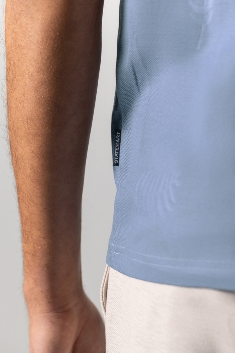 State of Art blauwe heren polo | Close up