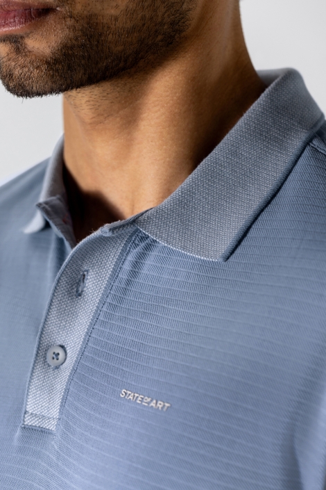 State of Art blauwe heren polo | Close up