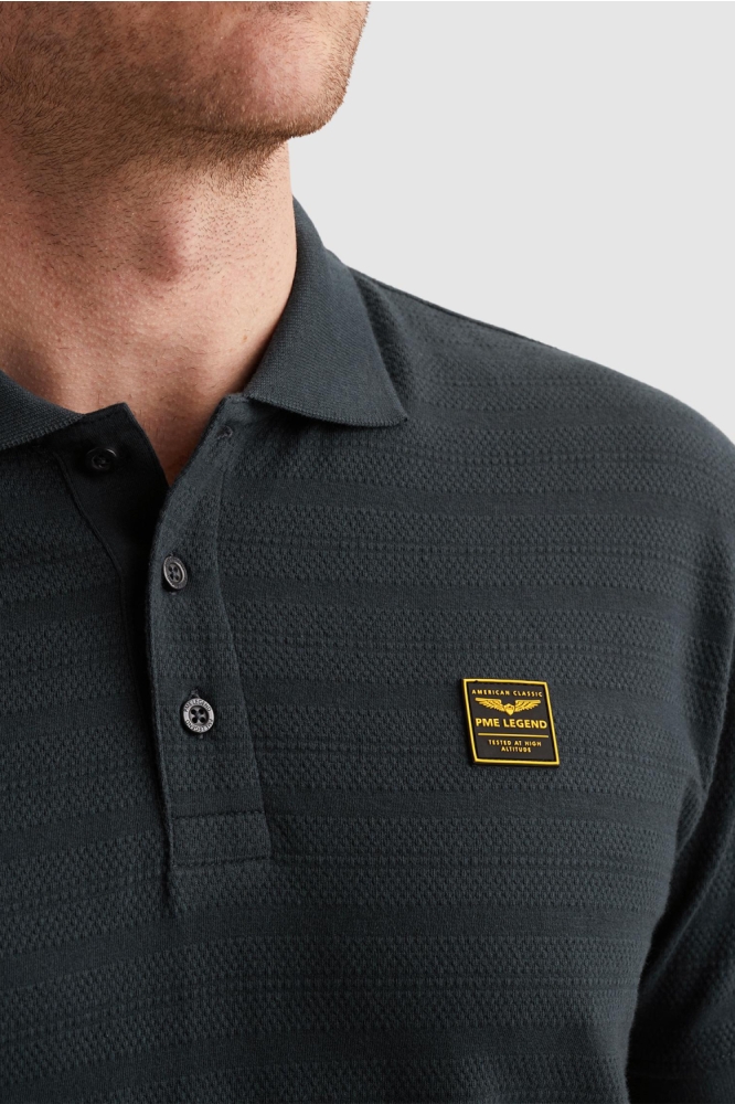 PME legend blauwe heren polo | Close up
