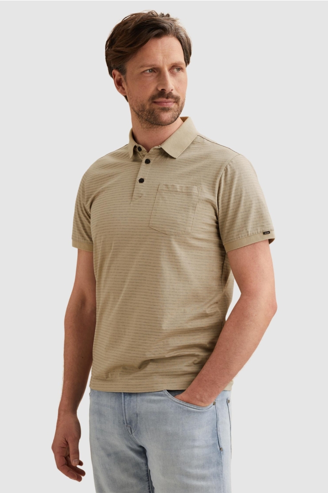 Vanguard taupe heren polo | Model vooraanzicht