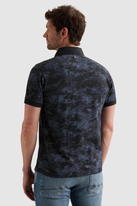 PME legend blauwe heren polo | Model achteraanzicht