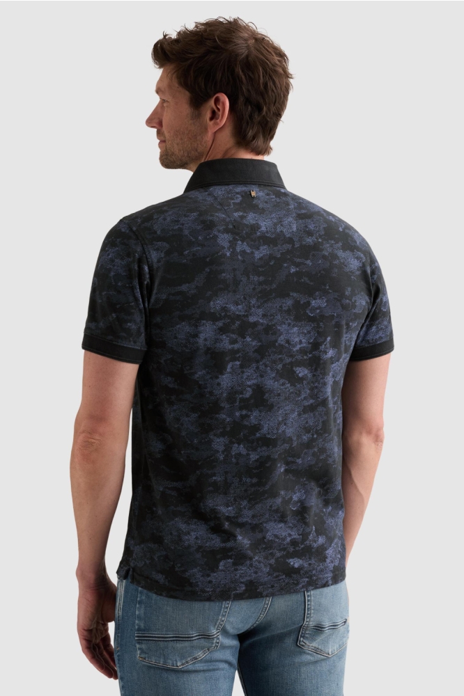 PME legend blauwe heren polo | Model achteraanzicht