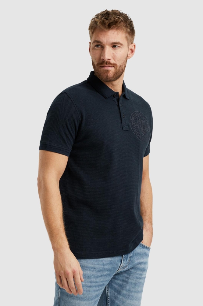 PME legend blauwe heren polo | Model vooraanzicht