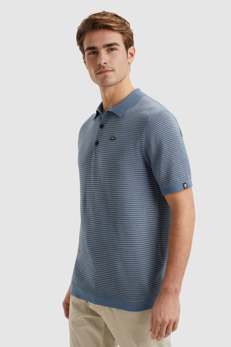 Vanguard blauwe heren polo | Model zijaanzicht