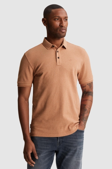 Cast Iron short sleeve polo slim fit popcorn Oranje