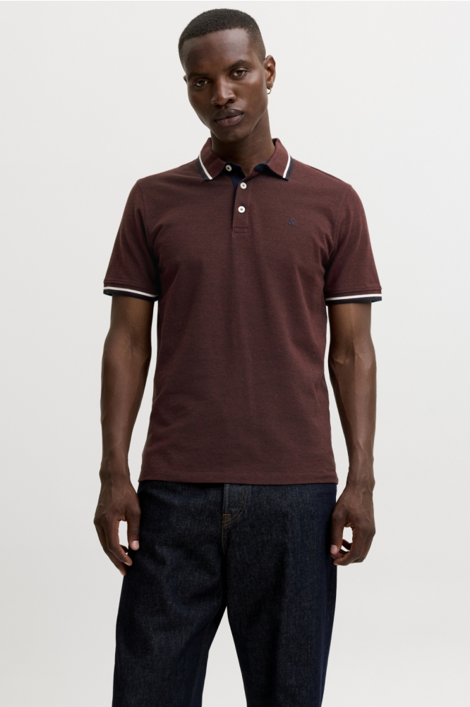 Jack & Jones bordeaux heren polo | Model vooraanzicht