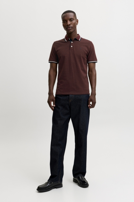 Jack & Jones bordeaux heren polo | Model vooraanzicht
