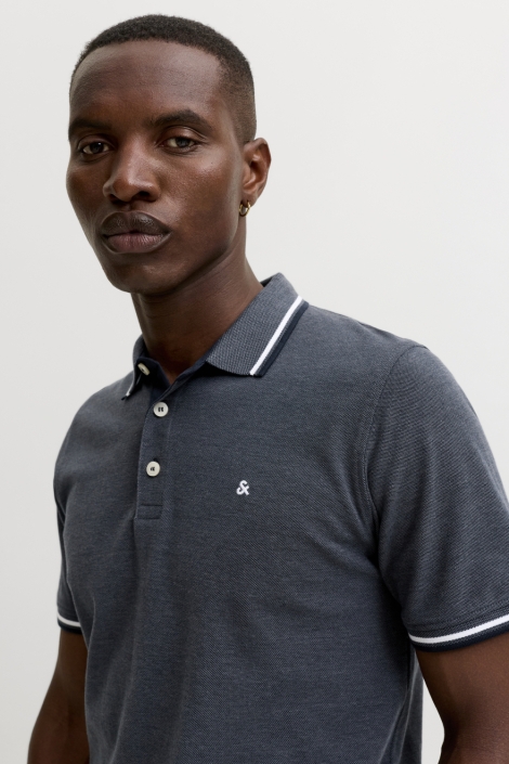 Jack & Jones grijze heren polo | Close up