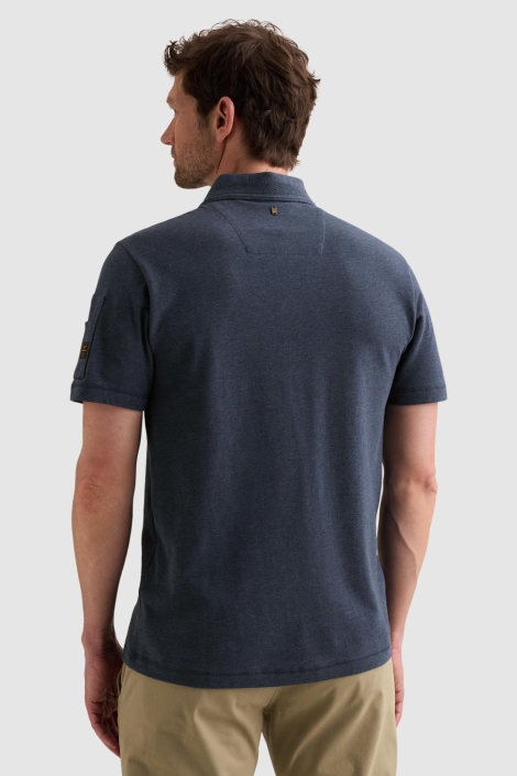 PME legend blauwe heren polo | Model achteraanzicht