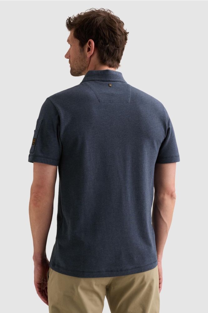 PME legend blauwe heren polo | Model achteraanzicht
