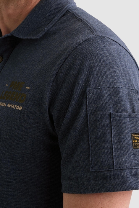 PME legend blauwe heren polo | Close up