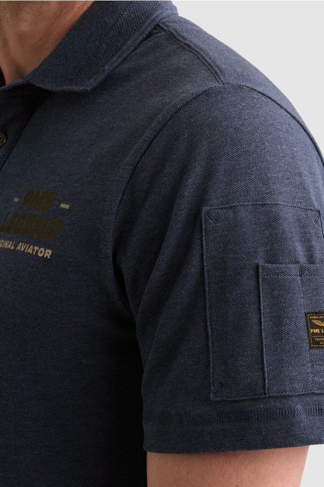 PME legend blauwe heren polo | Close up