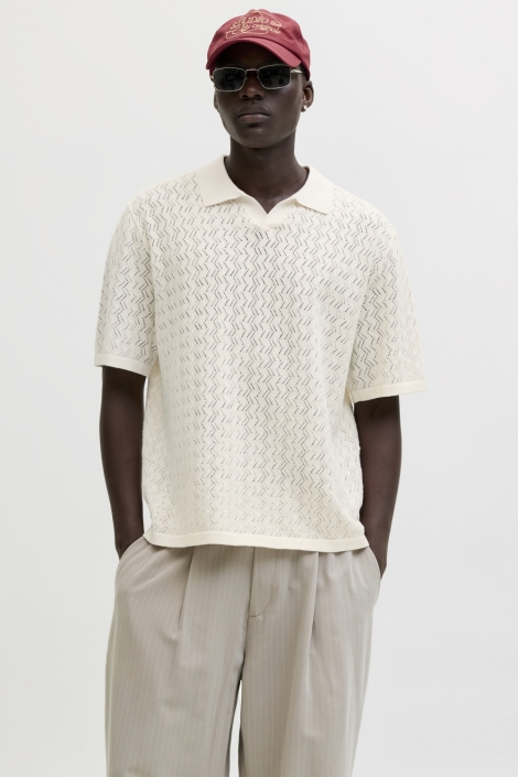 Jack & Jones beige heren polo | Model vooraanzicht