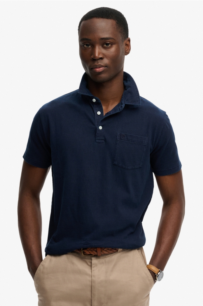 Superdry blauwe heren polo | Model vooraanzicht