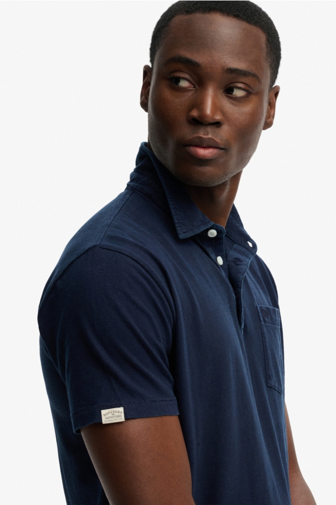 Superdry blauwe heren polo | Close up