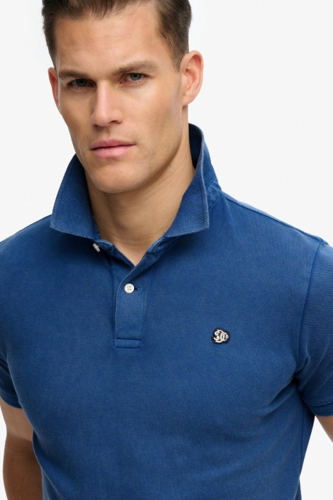 Superdry blauwe heren polo | Close up