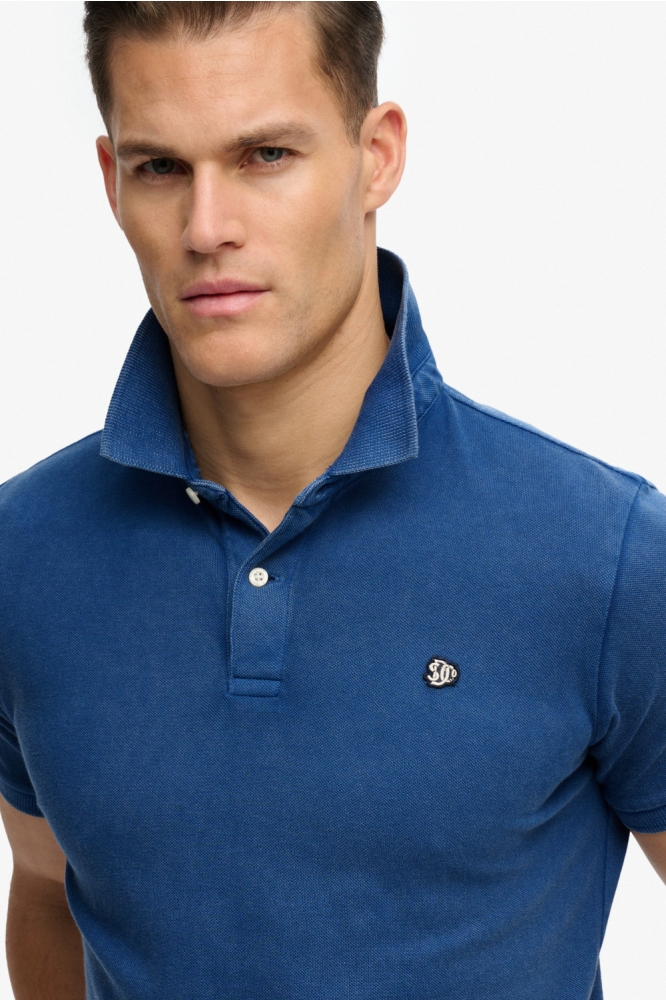 Superdry blauwe heren polo | Close up