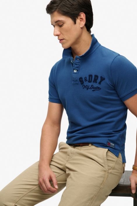 Superdry blauwe heren polo | Model vooraanzicht