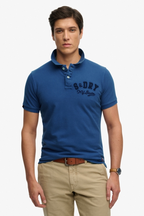 Superdry blauwe heren polo | Model vooraanzicht