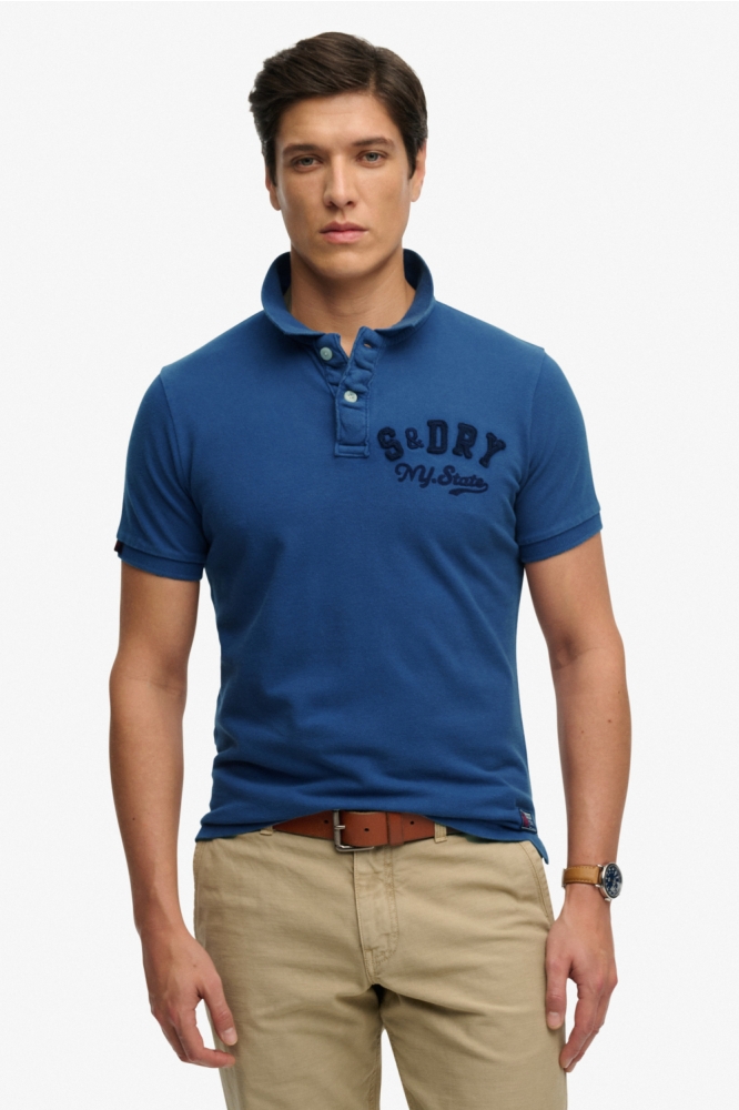 Superdry blauwe heren polo | Model vooraanzicht