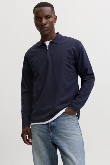 Jack & Jones jprblaethan ls zip polo Blauw