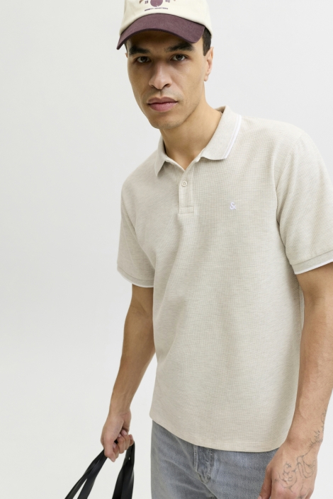 Jack & Jones beige heren polo | Model vooraanzicht