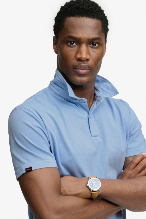 Superdry blauwe heren polo | Close up