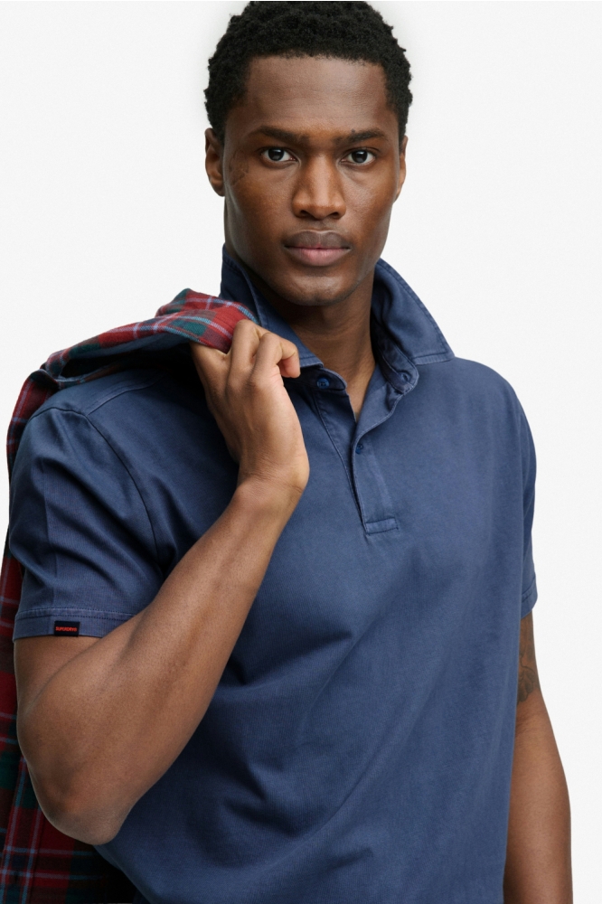 Superdry blauwe heren polo | Close up