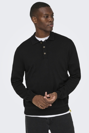 Only & Sons Polo ONSLOUI REG 12 LS MEL POLO KNIT NOO 22033758 Black