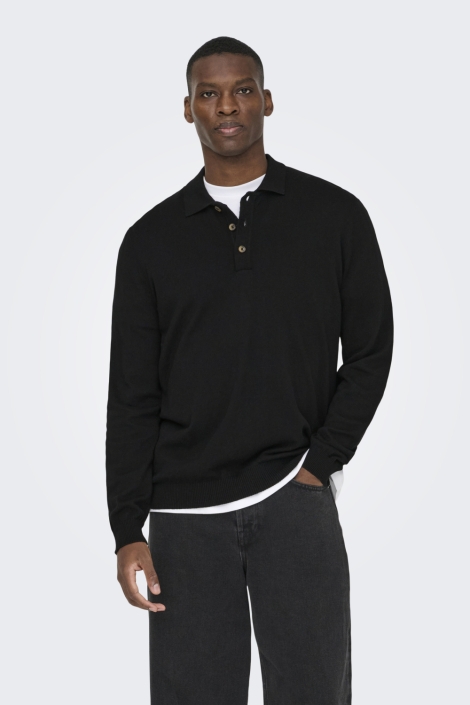 Only & Sons zwarte heren polo | Model vooraanzicht