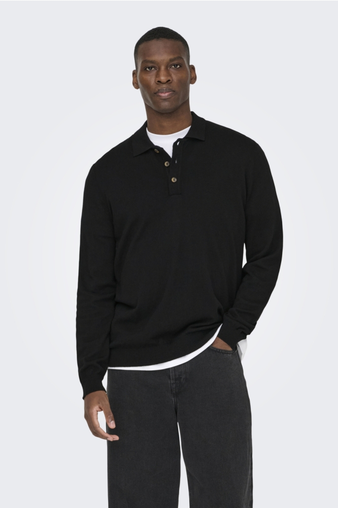 Only & Sons zwarte heren polo | Model vooraanzicht
