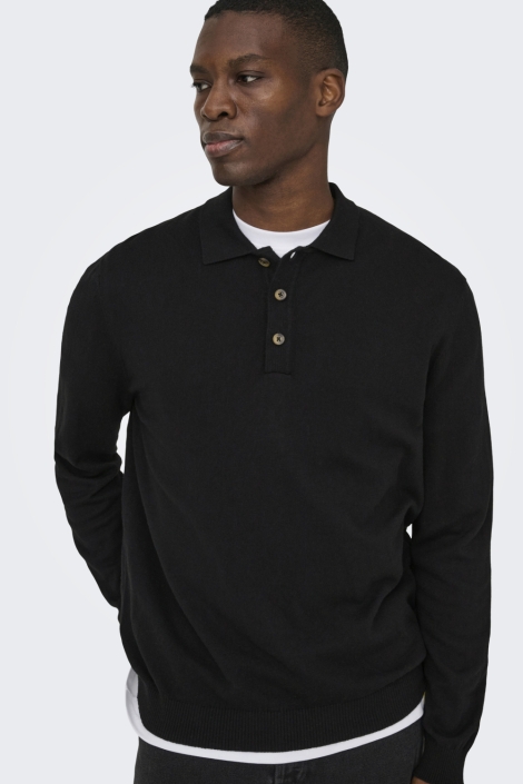 Only & Sons zwarte heren polo | Model vooraanzicht