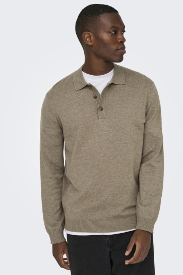 Only & Sons Polo ONSLOUI REG 12 LS MEL POLO KNIT NOO 22033758 Desert Taupe/MELANGE