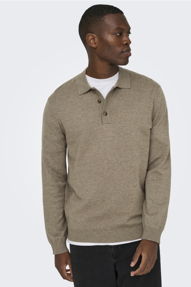 Only & Sons taupe heren polo | Model vooraanzicht