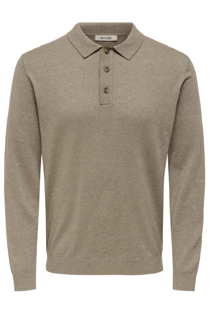 Only & Sons taupe heren polo | Vooraanzicht