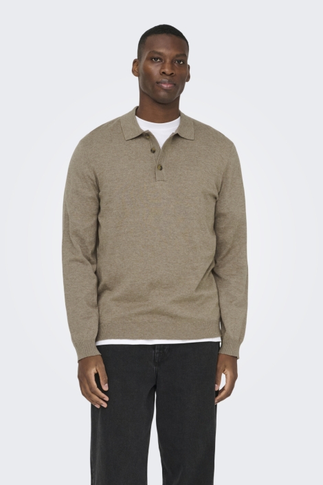 Only & Sons taupe heren polo | Model vooraanzicht