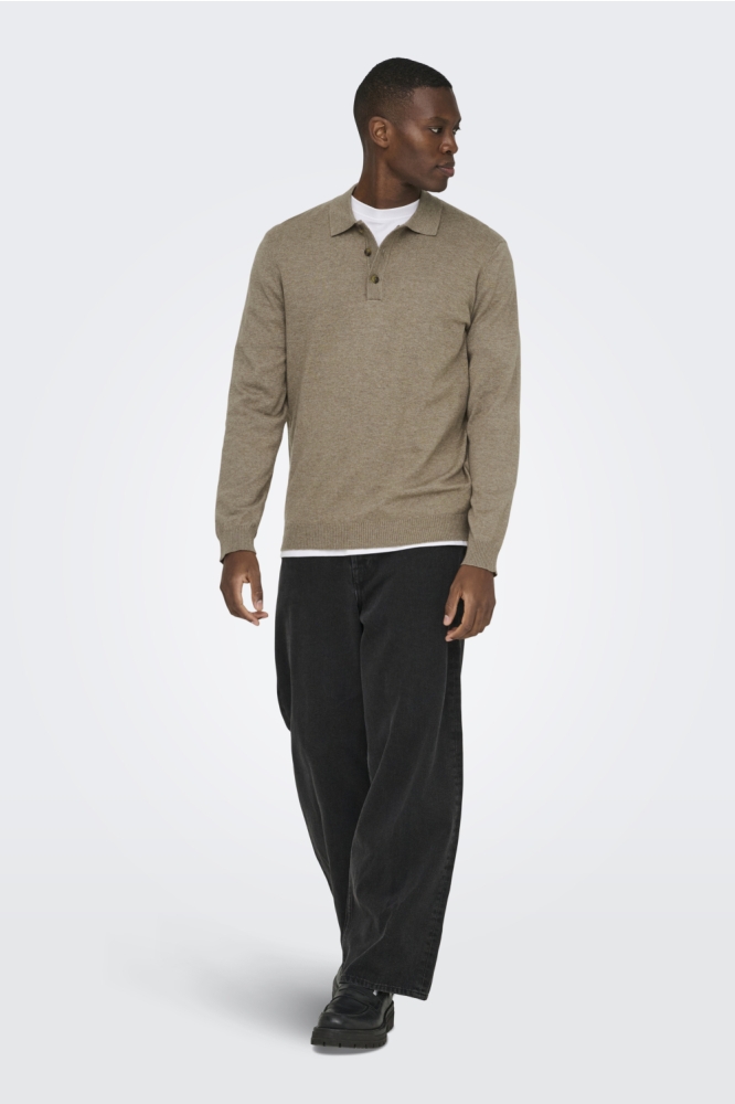 Only & Sons taupe heren polo | Model